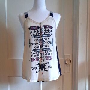 Tribal Print Cream and Navy Women's Top